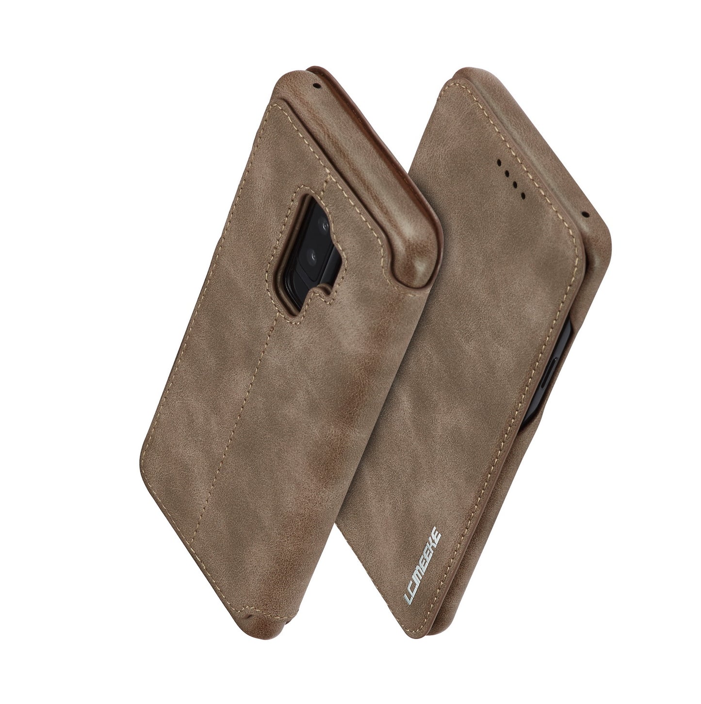 LC.IMEEKE for Samsung Galaxy S9+ G965 Vintage Style Leather Card Holder Protection Phone Case with Stand