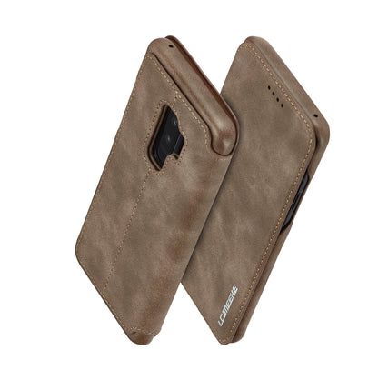 LC.IMEEKE for Samsung Galaxy S9+ G965 Vintage Style Leather Card Holder Protection Phone Case with Stand