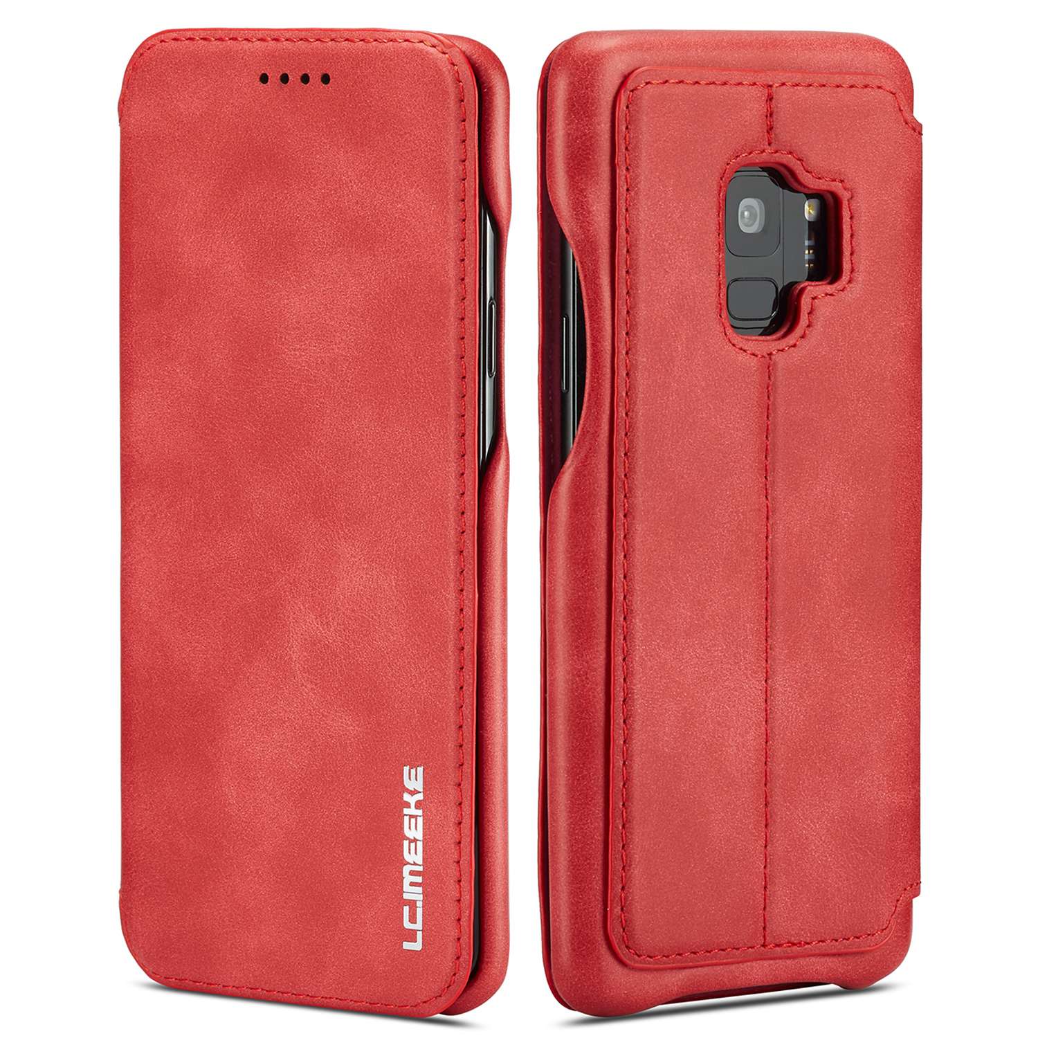 LC.IMEEKE for Samsung Galaxy S9 G960 Retro Style Leather Card Holder Stand Mobile Phone Cover Shell