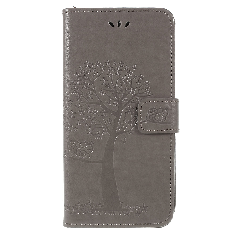 For Samsung Galaxy A6 (2018) Imprint Tree Owl Wallet Stand PU Leather Phone Case