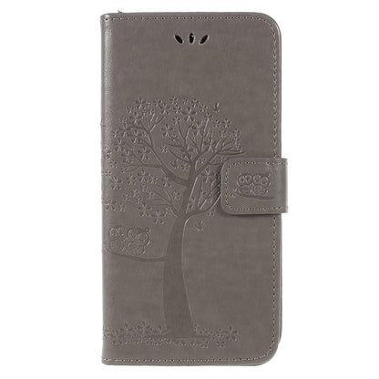 For Samsung Galaxy A6 (2018) Imprint Tree Owl Wallet Stand PU Leather Phone Case