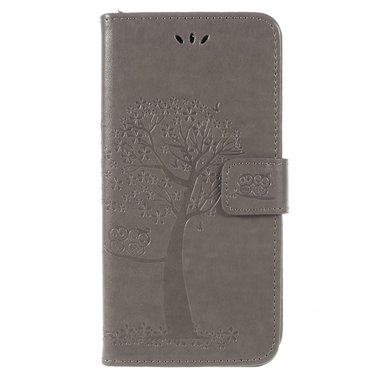 For Samsung Galaxy A6 (2018) Imprint Tree Owl Wallet Stand PU Leather Phone Case