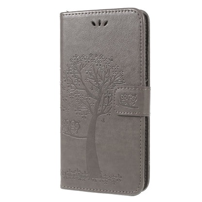 For Samsung Galaxy A6 (2018) Imprint Tree Owl Wallet Stand PU Leather Phone Case