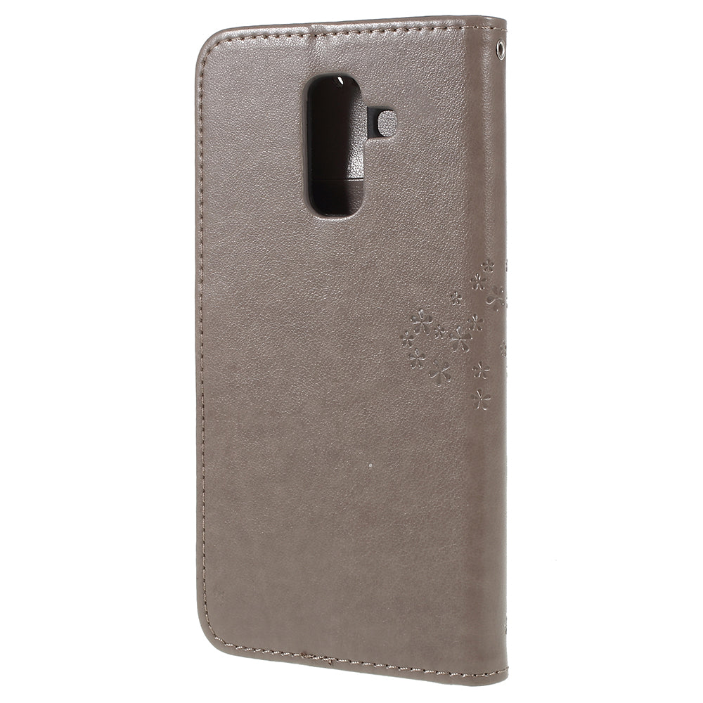 For Samsung Galaxy A6 (2018) Imprint Tree Owl Wallet Stand PU Leather Phone Case