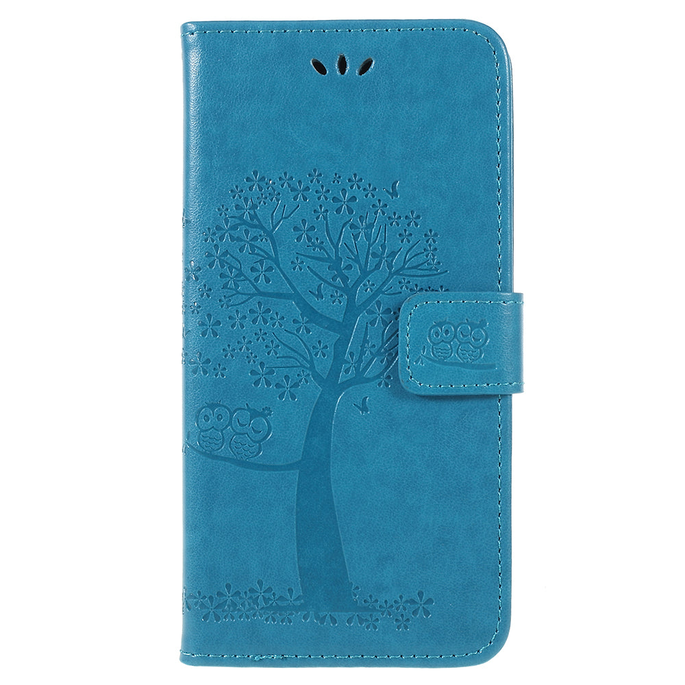 For Samsung Galaxy A6 (2018) Imprint Tree Owl Wallet Stand PU Leather Phone Case