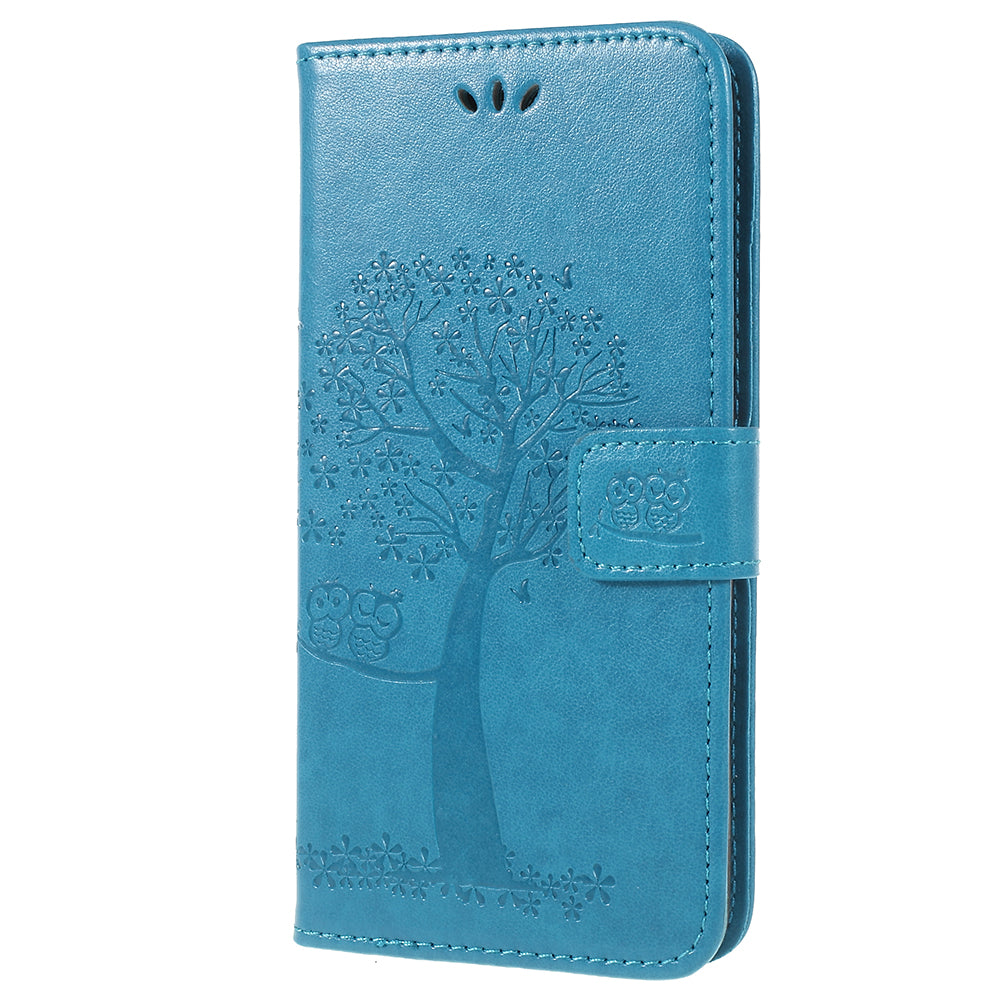 For Samsung Galaxy A6 (2018) Imprint Tree Owl Wallet Stand PU Leather Phone Case