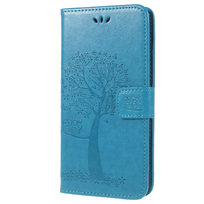 For Samsung Galaxy A6 (2018) Imprint Tree Owl Wallet Stand PU Leather Phone Case