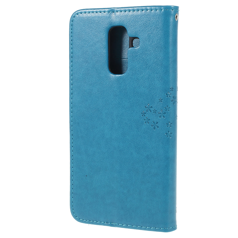 For Samsung Galaxy A6 (2018) Imprint Tree Owl Wallet Stand PU Leather Phone Case