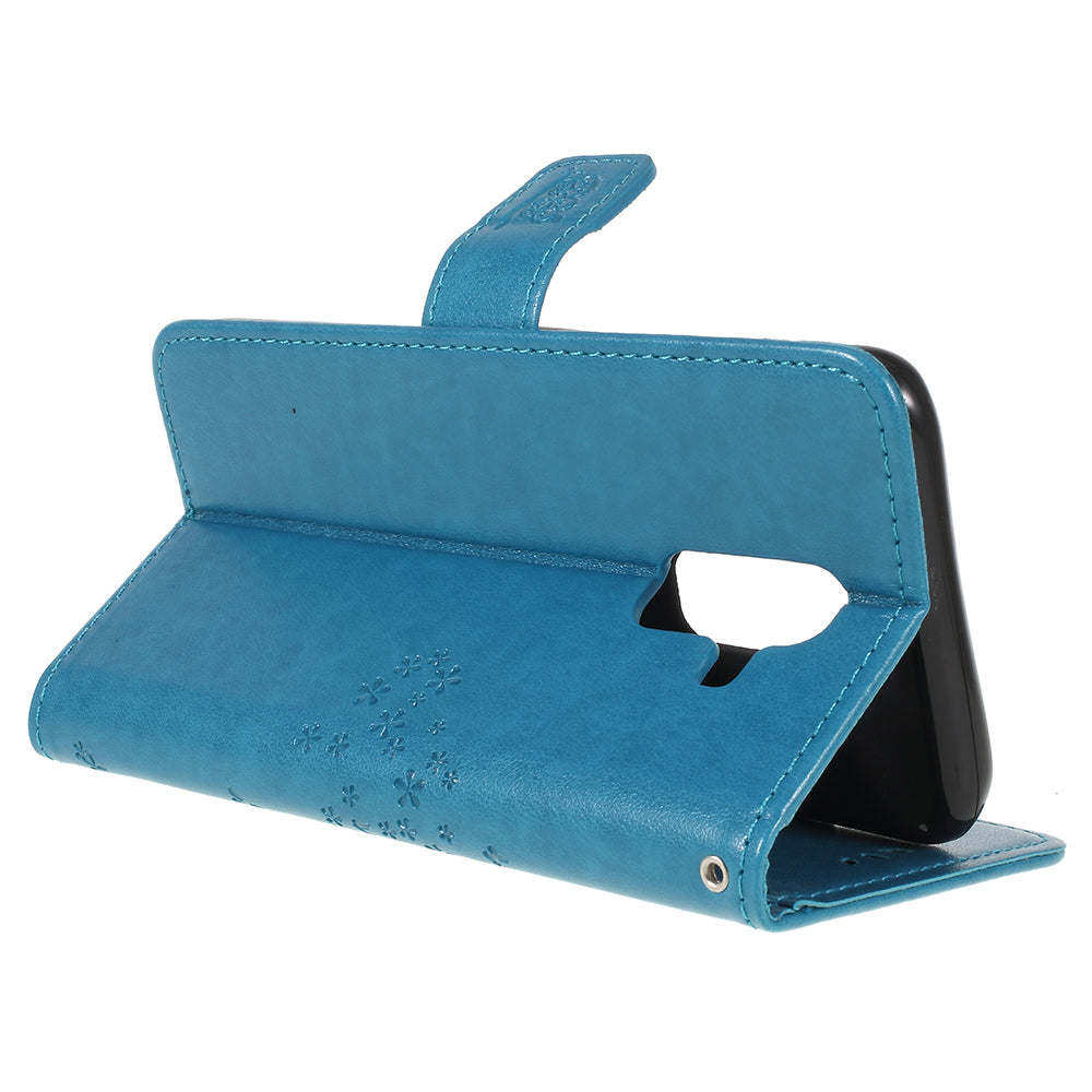 For Samsung Galaxy A6 (2018) Imprint Tree Owl Wallet Stand PU Leather Phone Case