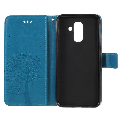 For Samsung Galaxy A6 (2018) Imprint Tree Owl Wallet Stand PU Leather Phone Case