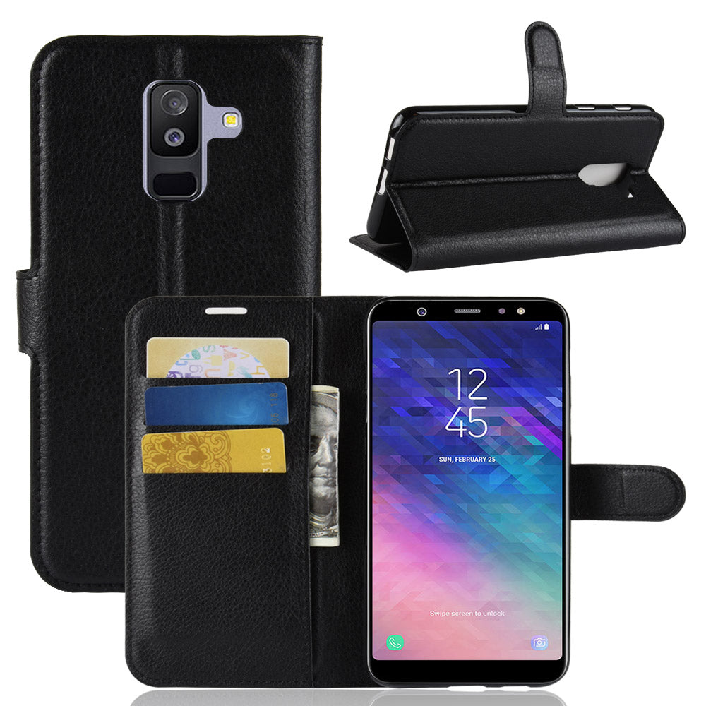 Litchi Skin PU Leather Magnetic Wallet Stand Case for Samsung Galaxy A6+ (2018)