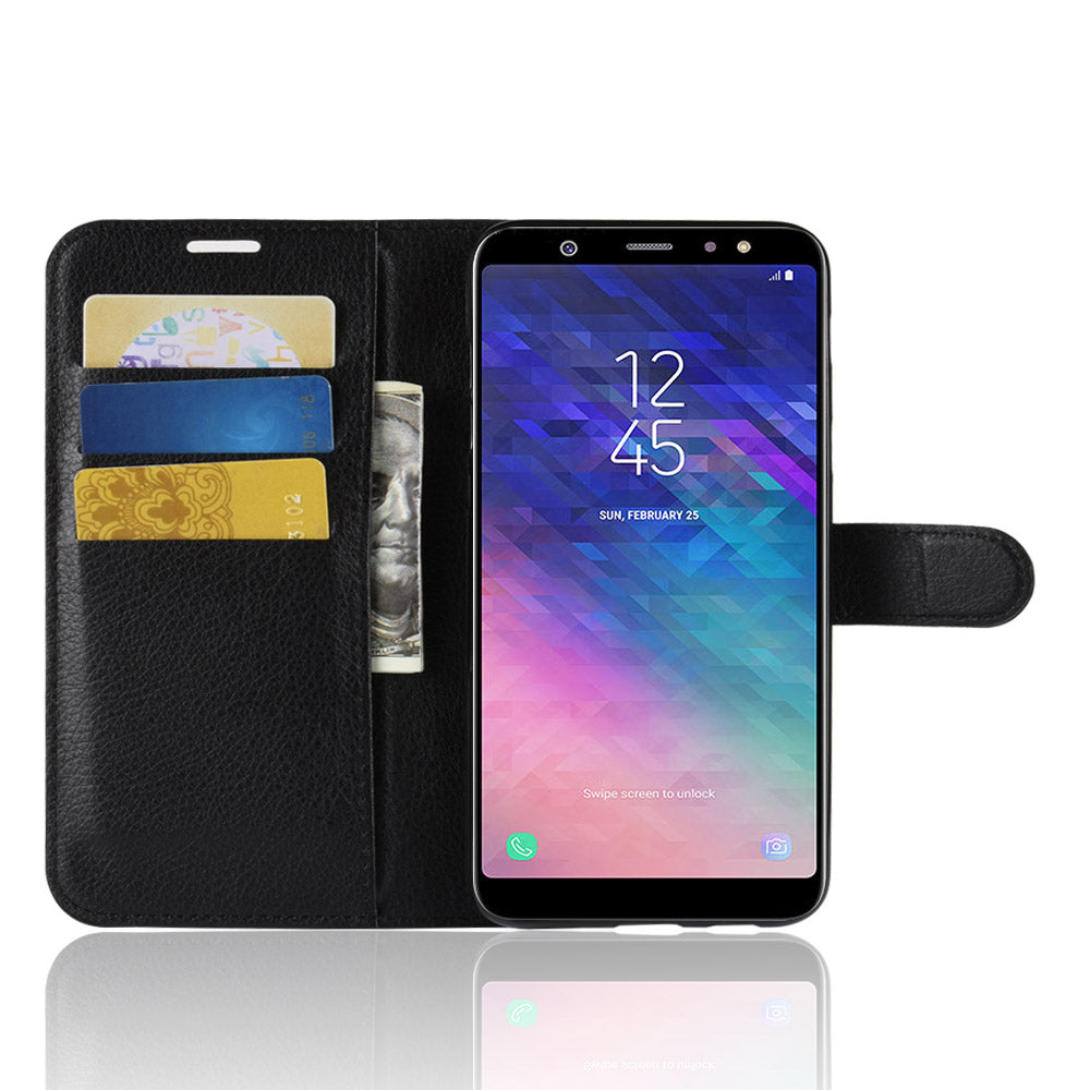 Litchi Skin PU Leather Magnetic Wallet Stand Case for Samsung Galaxy A6+ (2018)