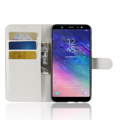 Litchi Skin PU Leather Magnetic Wallet Stand Case for Samsung Galaxy A6+ (2018)