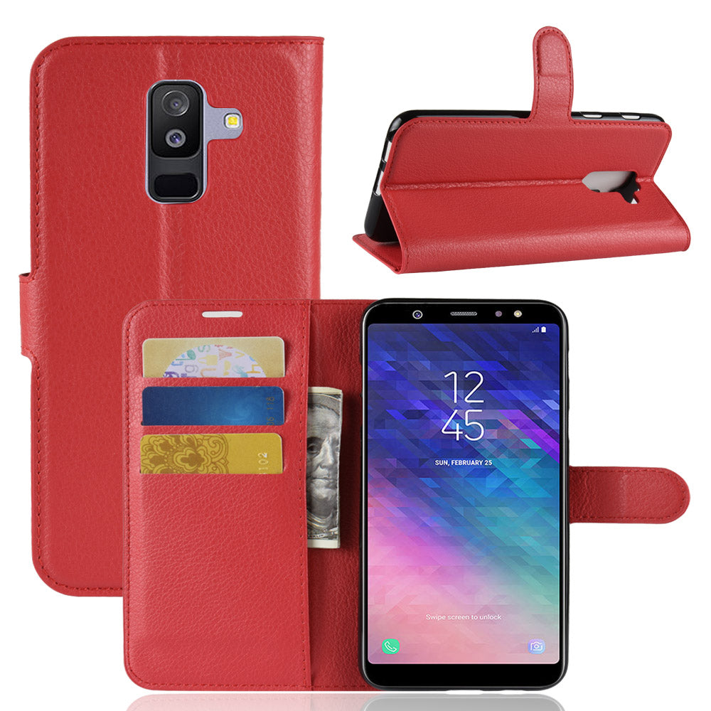 Litchi Skin PU Leather Magnetic Wallet Stand Case for Samsung Galaxy A6+ (2018)