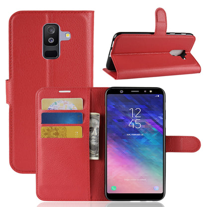 Litchi Skin PU Leather Magnetic Wallet Stand Case for Samsung Galaxy A6+ (2018)