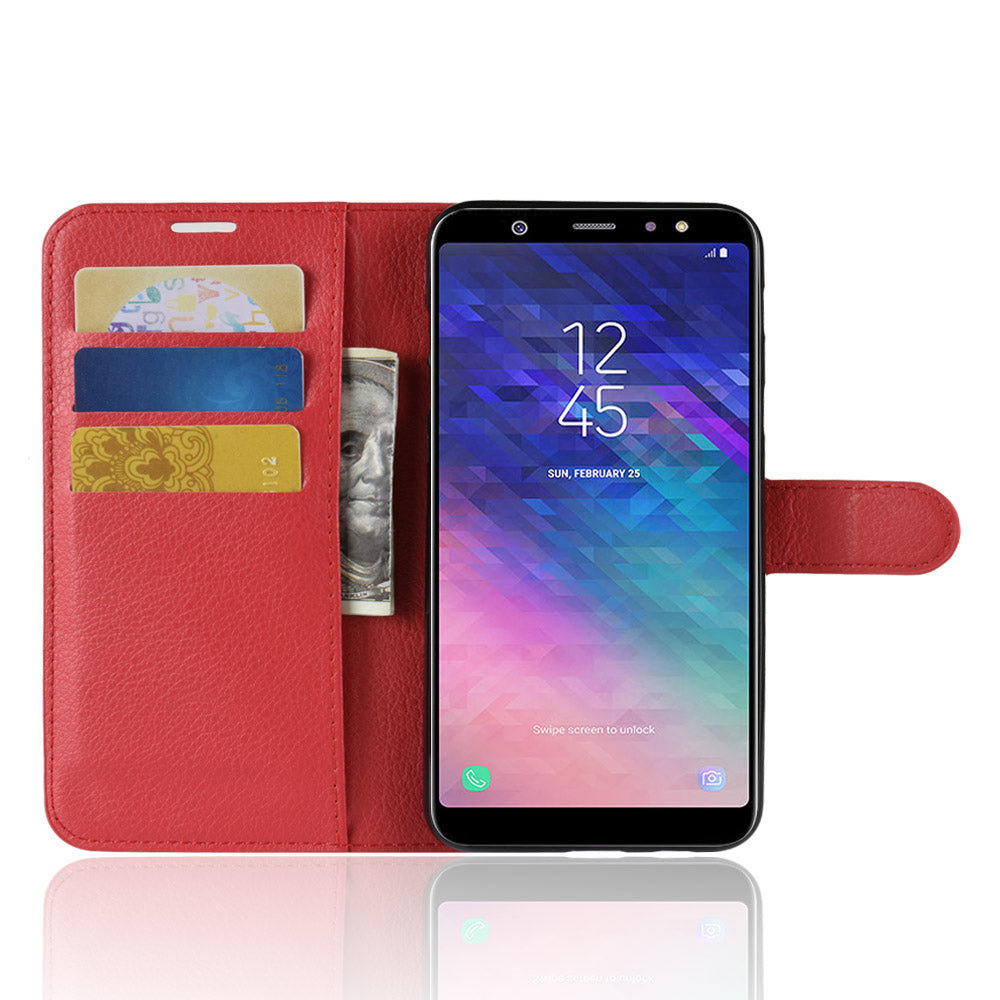 Litchi Skin PU Leather Magnetic Wallet Stand Case for Samsung Galaxy A6+ (2018)