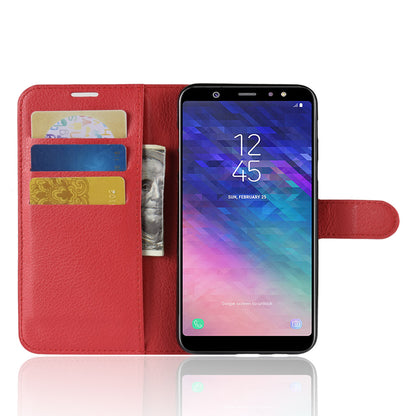 Litchi Skin PU Leather Magnetic Wallet Stand Case for Samsung Galaxy A6+ (2018)