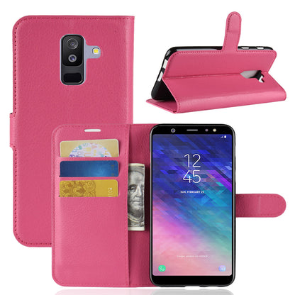 Litchi Skin PU Leather Magnetic Wallet Stand Case for Samsung Galaxy A6+ (2018)