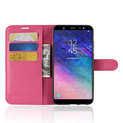Litchi Skin PU Leather Magnetic Wallet Stand Case for Samsung Galaxy A6+ (2018)