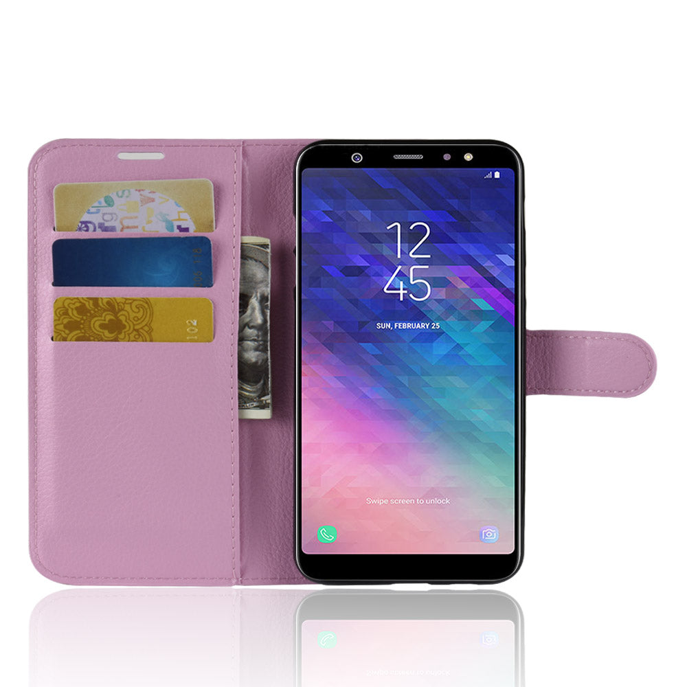 Litchi Skin PU Leather Magnetic Wallet Stand Case for Samsung Galaxy A6+ (2018)