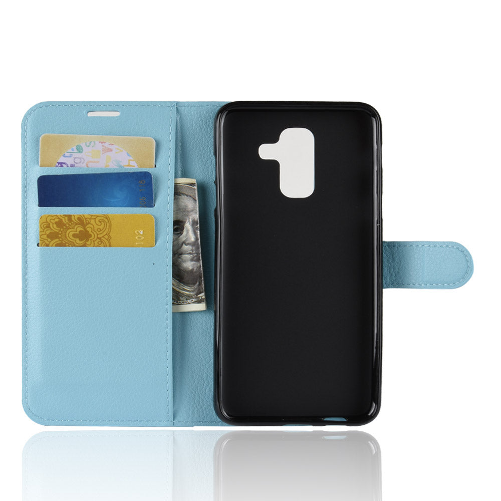 Litchi Skin PU Leather Magnetic Wallet Stand Case for Samsung Galaxy A6+ (2018)
