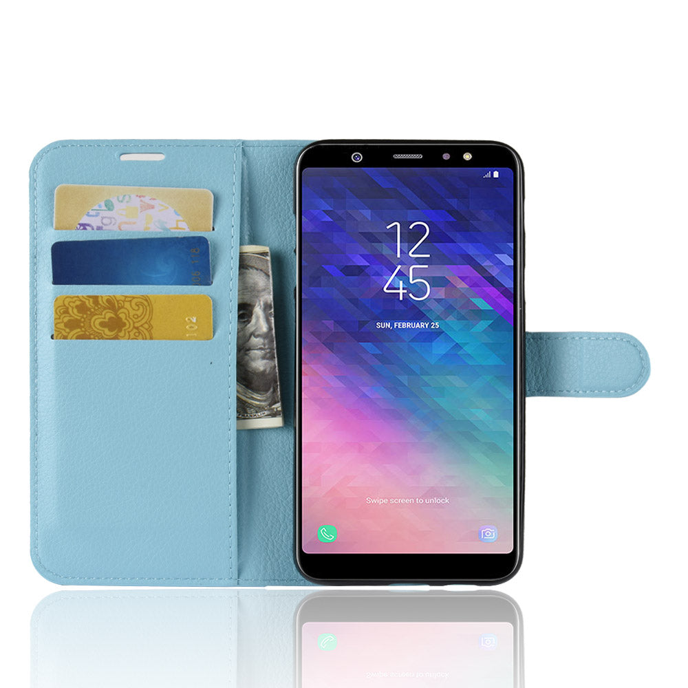 Litchi Skin PU Leather Magnetic Wallet Stand Case for Samsung Galaxy A6+ (2018)