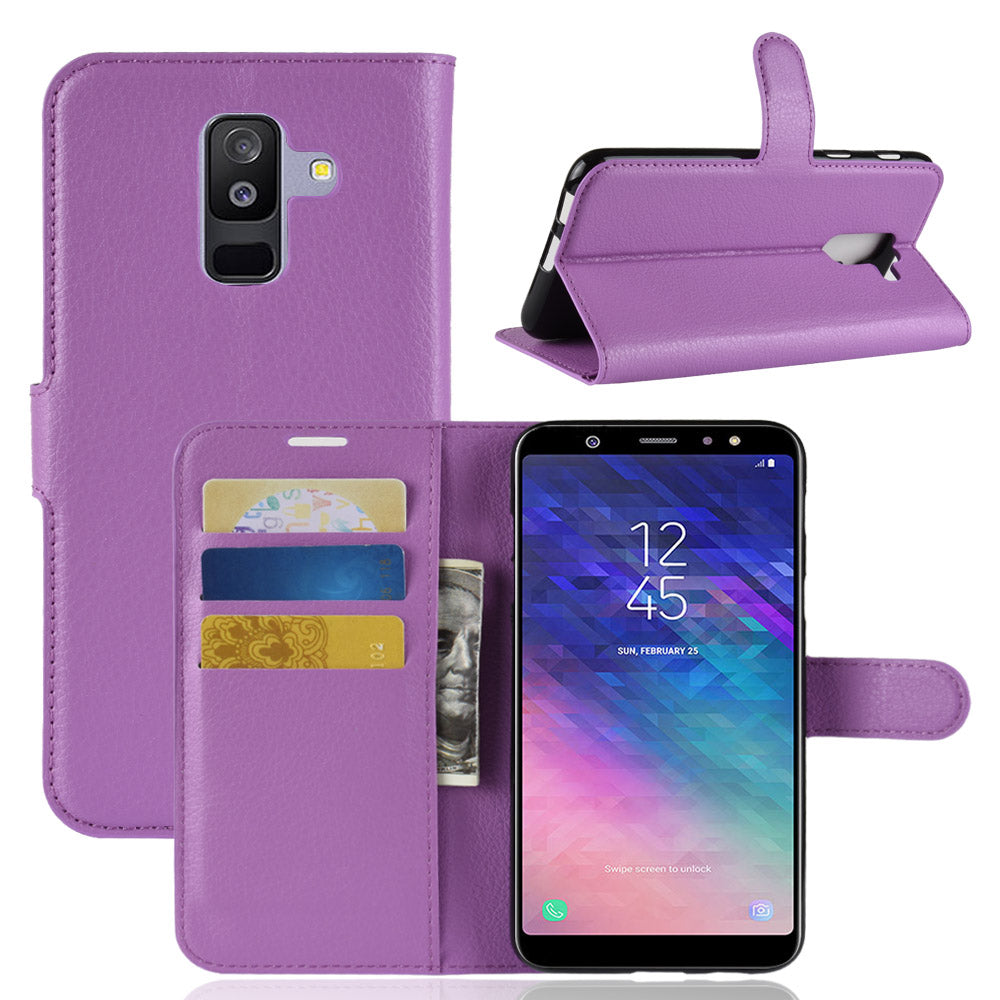 Litchi Skin PU Leather Magnetic Wallet Stand Case for Samsung Galaxy A6+ (2018)