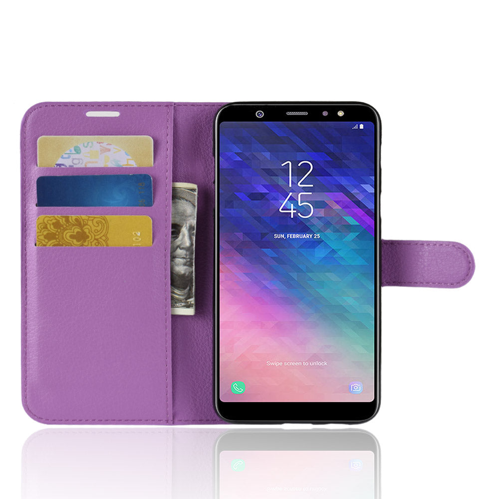 Litchi Skin PU Leather Magnetic Wallet Stand Case for Samsung Galaxy A6+ (2018)