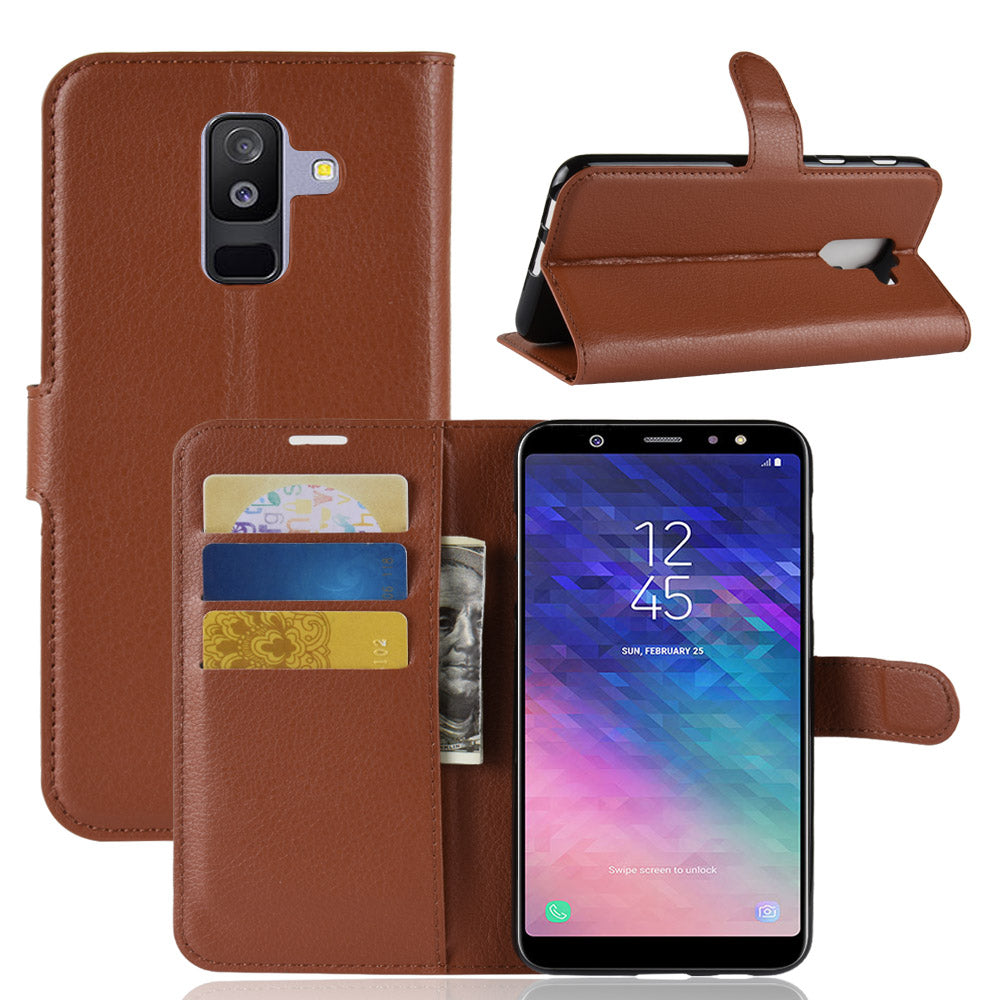 Litchi Skin PU Leather Magnetic Wallet Stand Case for Samsung Galaxy A6+ (2018)