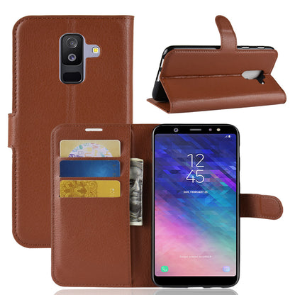 Litchi Skin PU Leather Magnetic Wallet Stand Case for Samsung Galaxy A6+ (2018)