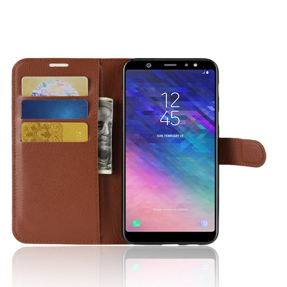 Litchi Skin PU Leather Magnetic Wallet Stand Case for Samsung Galaxy A6+ (2018)
