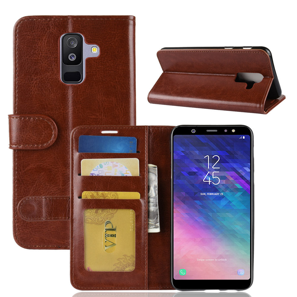 Crazy Horse PU Leather Wallet Phone Casing for Samsung Galaxy A6 Plus (2018) / A9 Star Lite