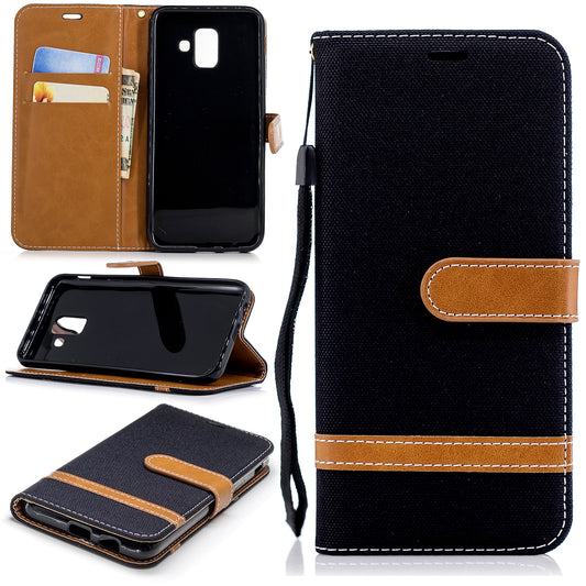 Contrast Color Jean Cloth PU Leather Case Shell for Samsung Galaxy A6 (2018)