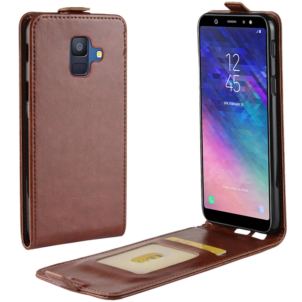 Crazy Horse Vertical Flip Card Holder Leather Case for Samsung Galaxy A6 (2018)