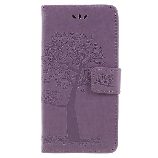 Imprint Tree Owl Wallet PU Leather Case with Lanyard for Samsung Galaxy J6 (2018)