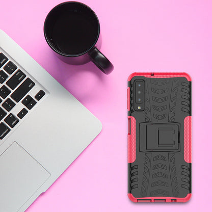 2-in-1 Tyre Pattern PC + TPU Hybrid Case with Kickstand for Samsung Galaxy A7 (2018) A750