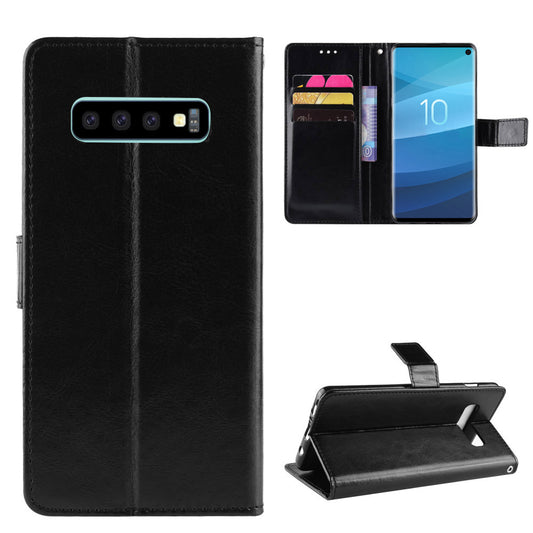 Crazy Horse Stand Leather Flip Case with Strap for Samsung Galaxy S10