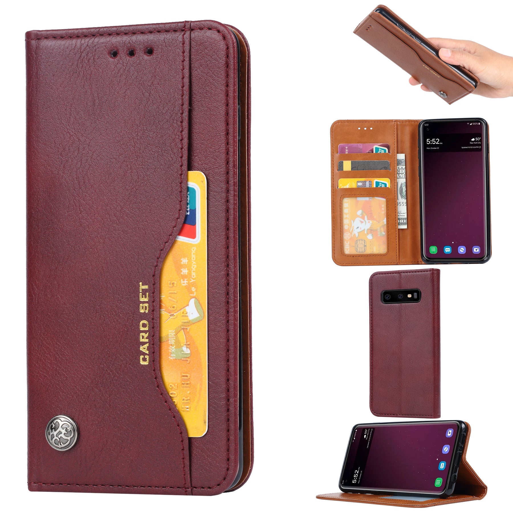 PU Leather Auto-absorbed Stand Wallet Phone Case for Samsung Galaxy S10