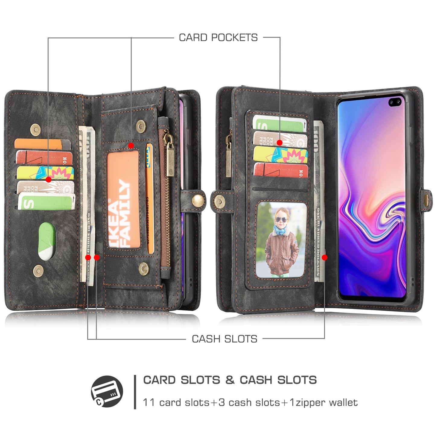 CASEME 008 Series for Samsung Galaxy S10 Plus Detachable 2-in-1 Multi-functional Wallet Split Leather Case