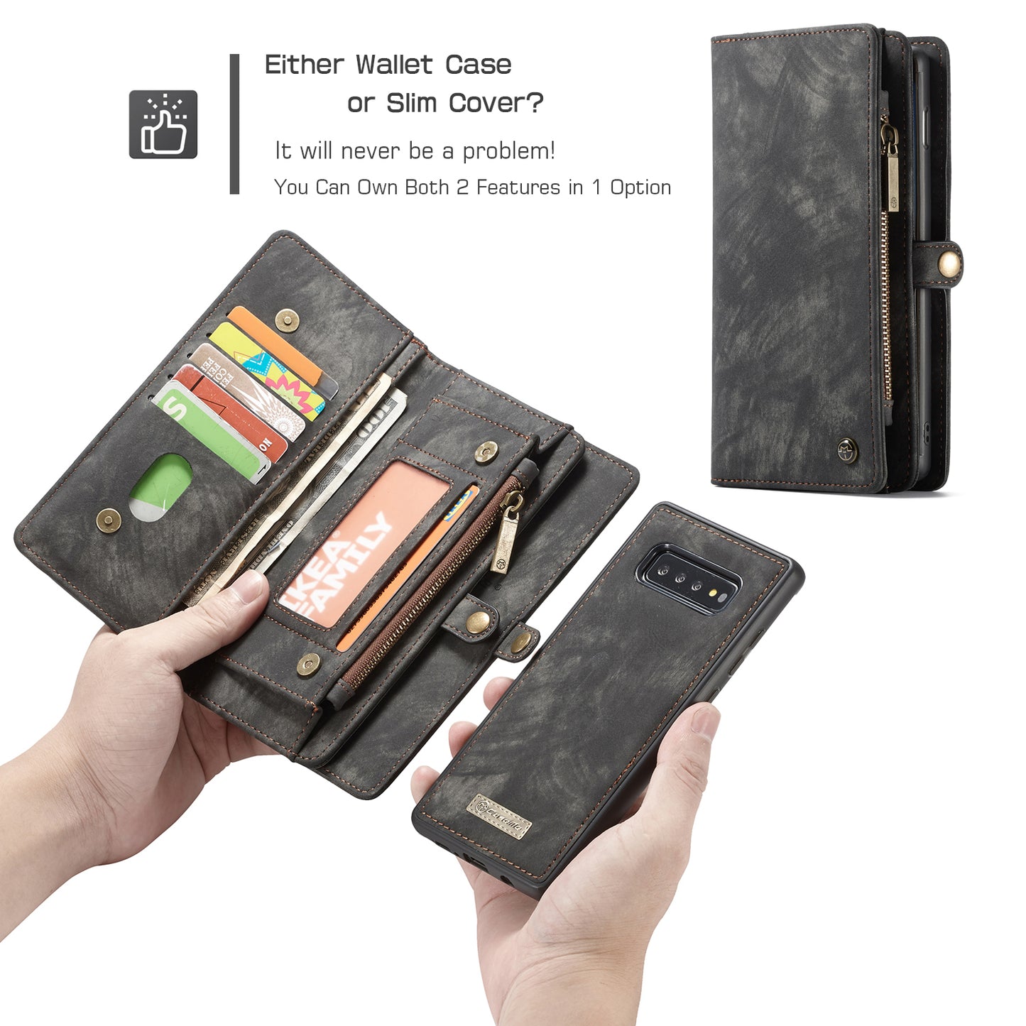 CASEME 008 Series for Samsung Galaxy S10 Plus Detachable 2-in-1 Multi-functional Wallet Split Leather Case