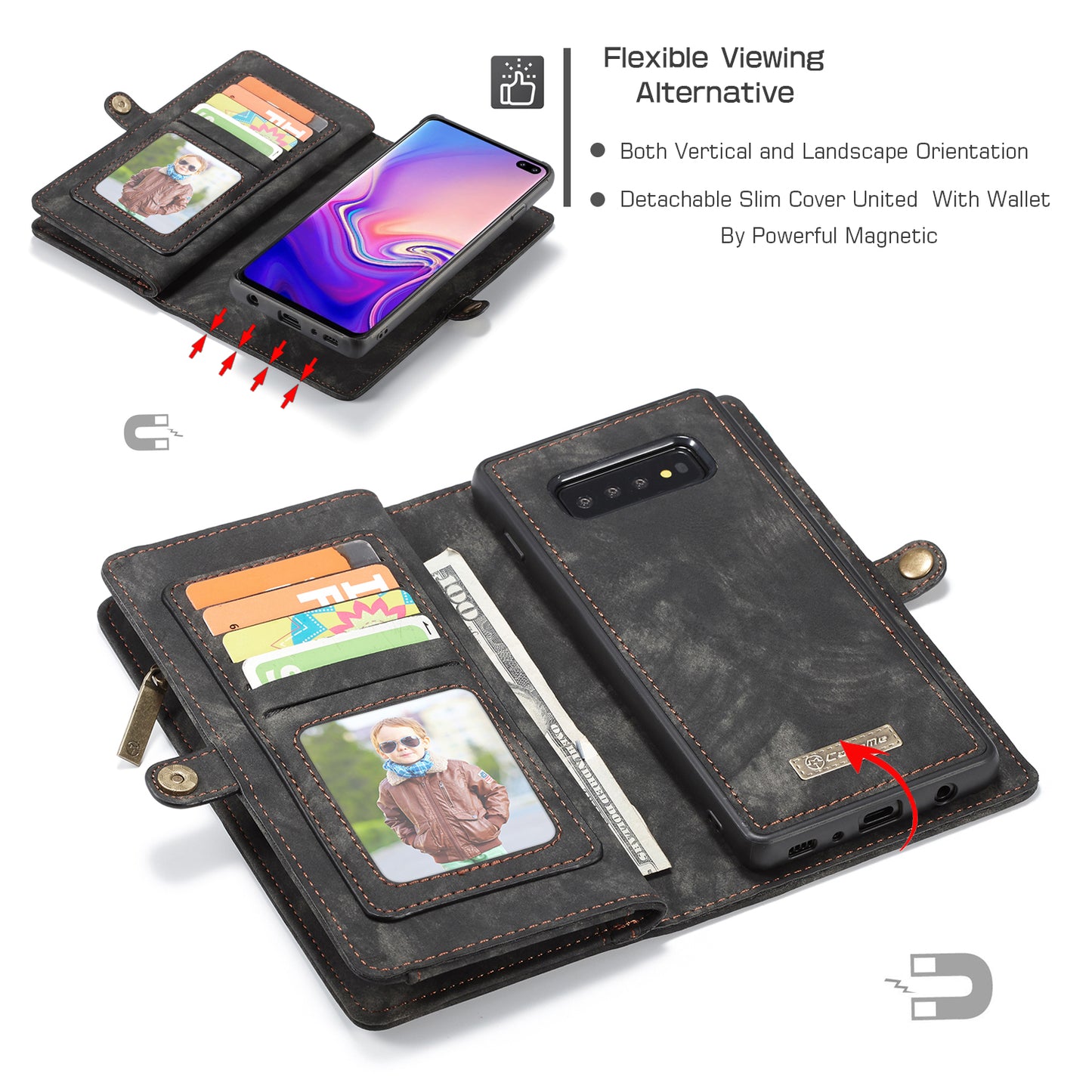 CASEME 008 Series for Samsung Galaxy S10 Plus Detachable 2-in-1 Multi-functional Wallet Split Leather Case