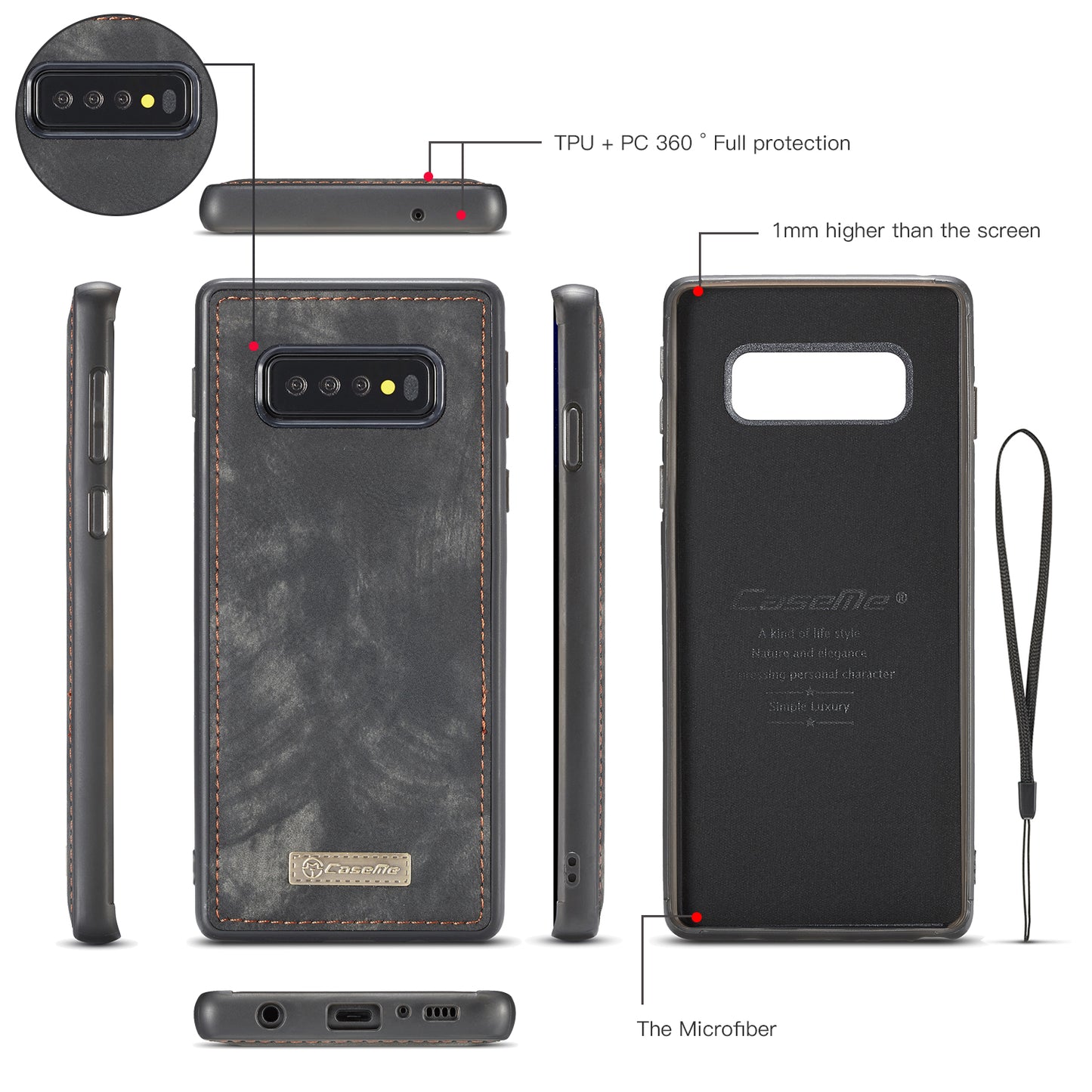 CASEME 008 Series for Samsung Galaxy S10 Plus Detachable 2-in-1 Multi-functional Wallet Split Leather Case