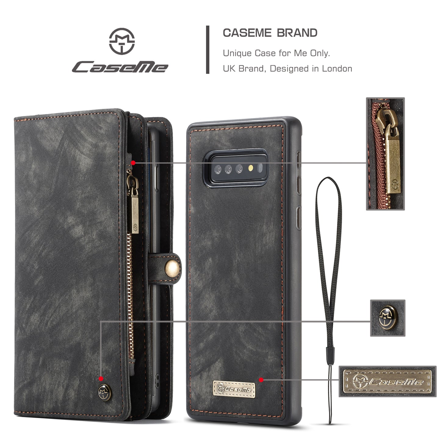 CASEME 008 Series for Samsung Galaxy S10 Plus Detachable 2-in-1 Multi-functional Wallet Split Leather Case