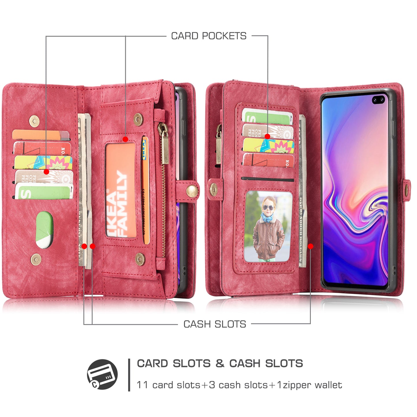 CASEME 008 Series for Samsung Galaxy S10 Plus Detachable 2-in-1 Multi-functional Wallet Split Leather Case