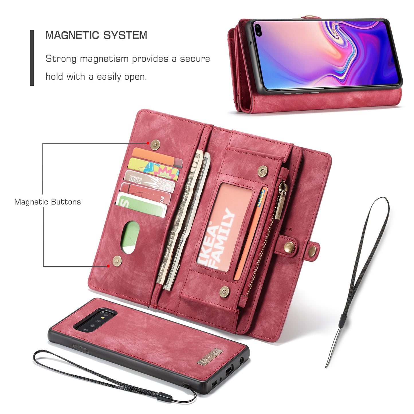 CASEME 008 Series for Samsung Galaxy S10 Plus Detachable 2-in-1 Multi-functional Wallet Split Leather Case