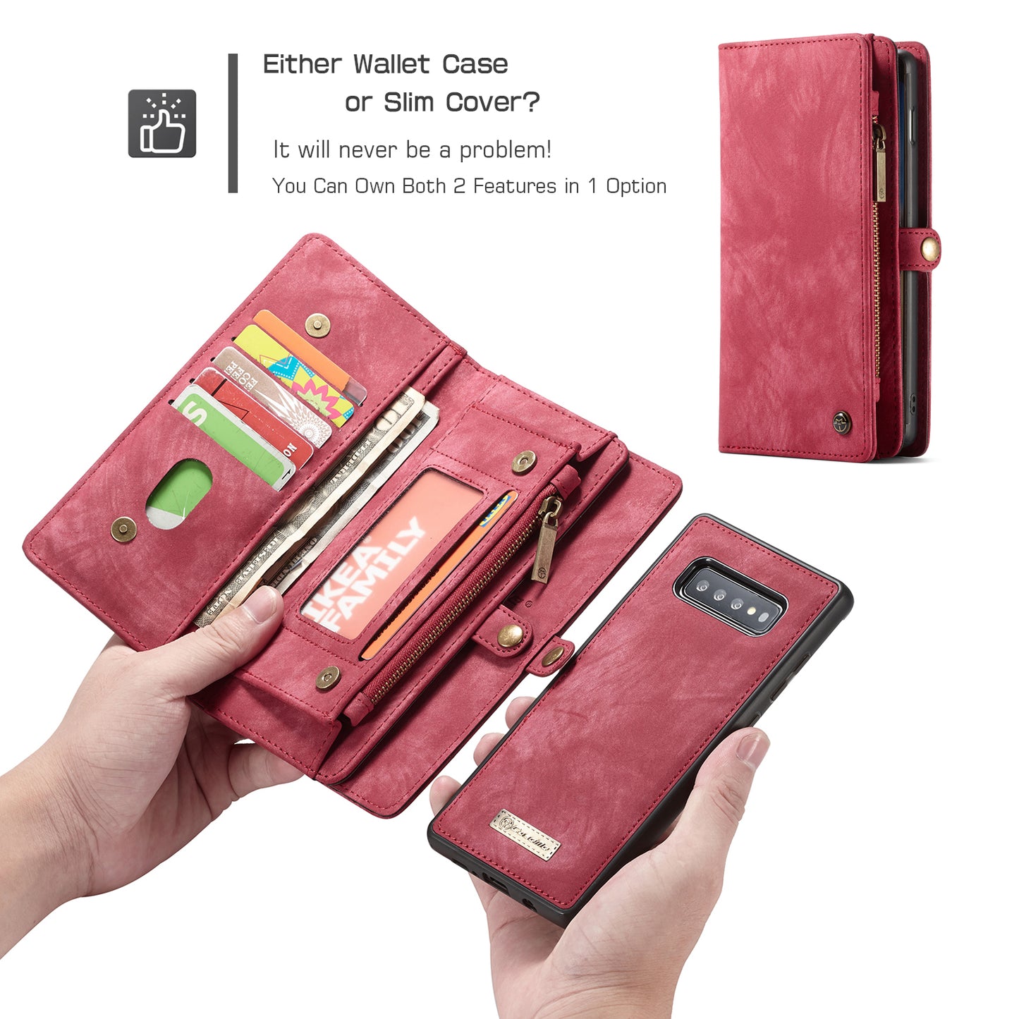 CASEME 008 Series for Samsung Galaxy S10 Plus Detachable 2-in-1 Multi-functional Wallet Split Leather Case
