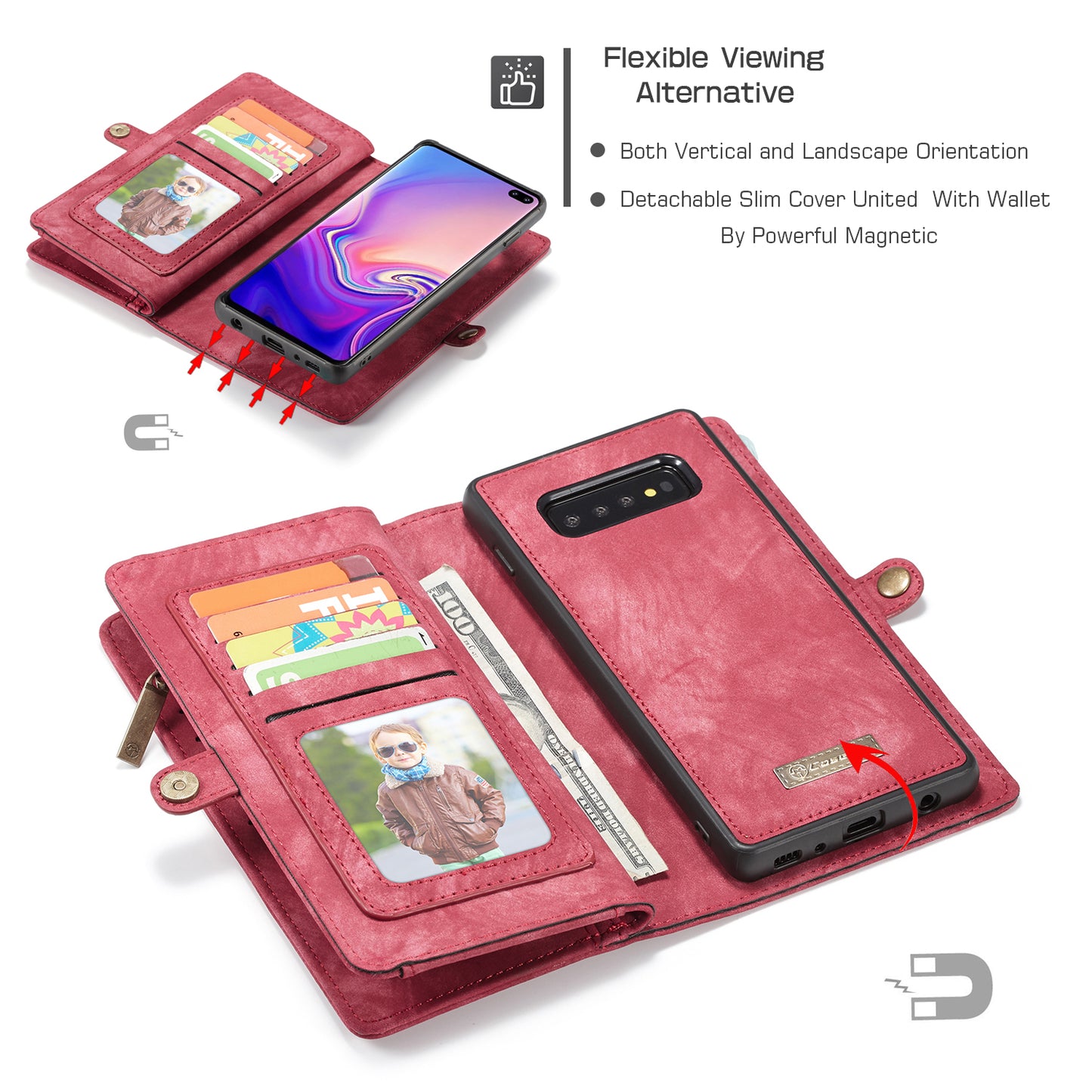 CASEME 008 Series for Samsung Galaxy S10 Plus Detachable 2-in-1 Multi-functional Wallet Split Leather Case