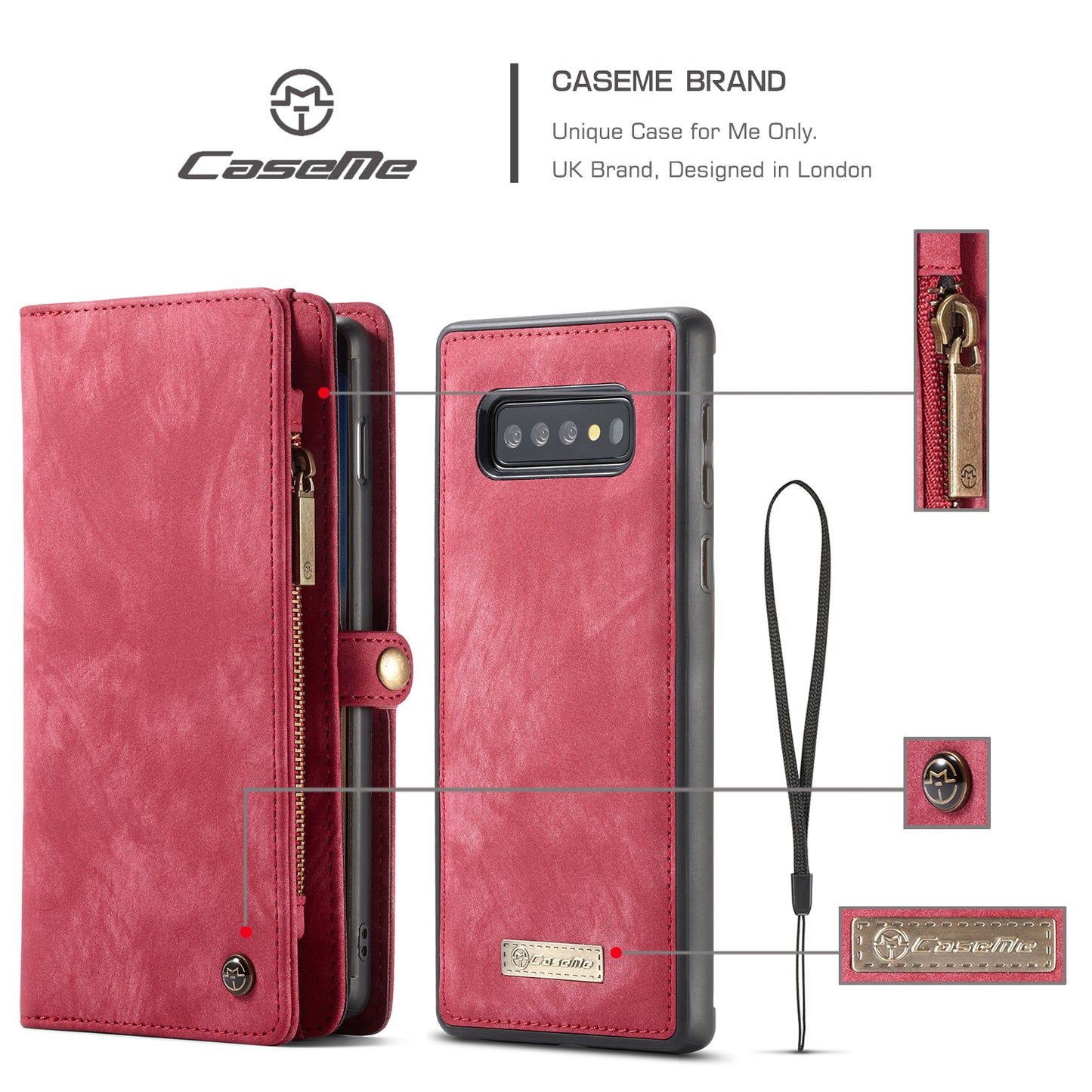 CASEME 008 Series for Samsung Galaxy S10 Plus Detachable 2-in-1 Multi-functional Wallet Split Leather Case