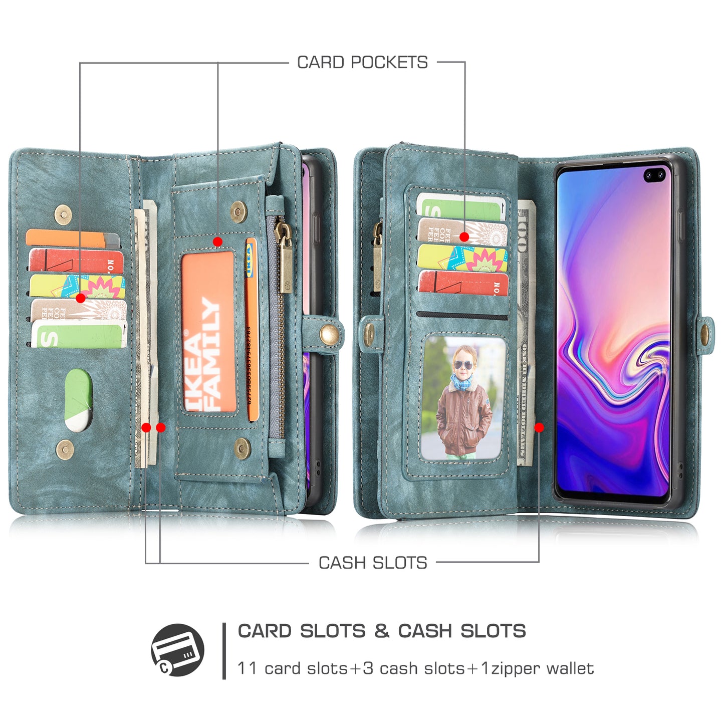 CASEME 008 Series for Samsung Galaxy S10 Plus Detachable 2-in-1 Multi-functional Wallet Split Leather Case