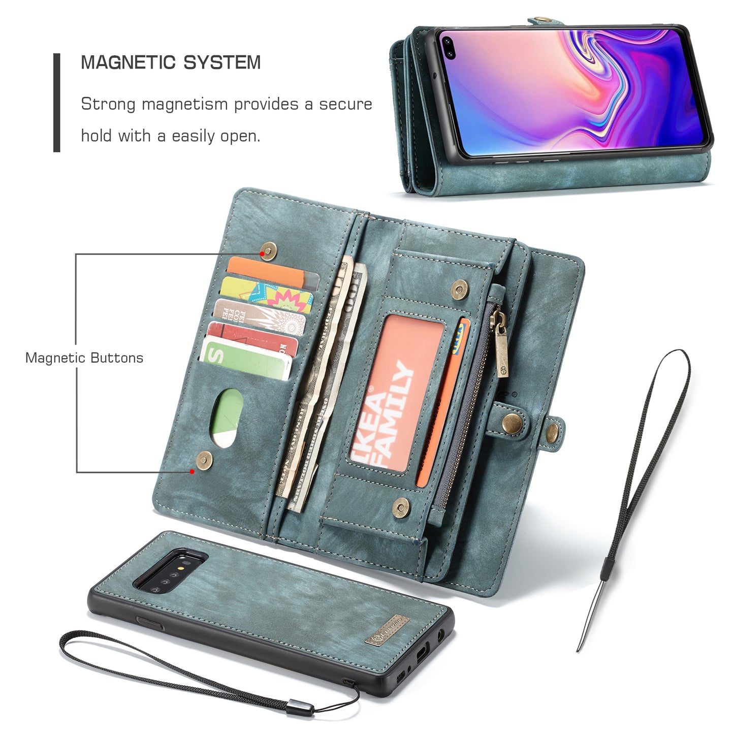 CASEME 008 Series for Samsung Galaxy S10 Plus Detachable 2-in-1 Multi-functional Wallet Split Leather Case